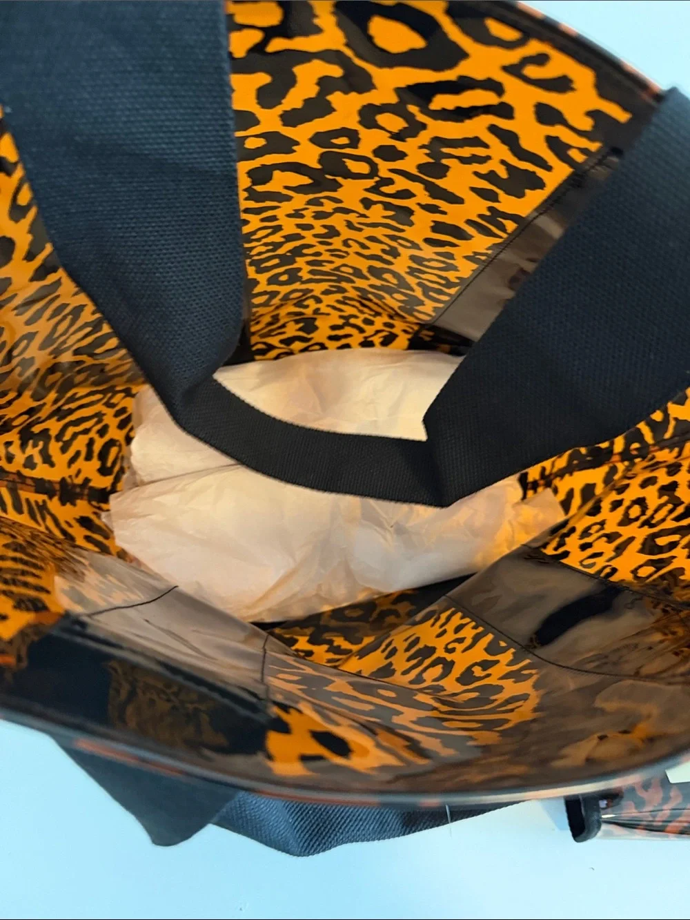 Clear Leopard-Print Tote Bag with Matching Pouch - Black & Orange